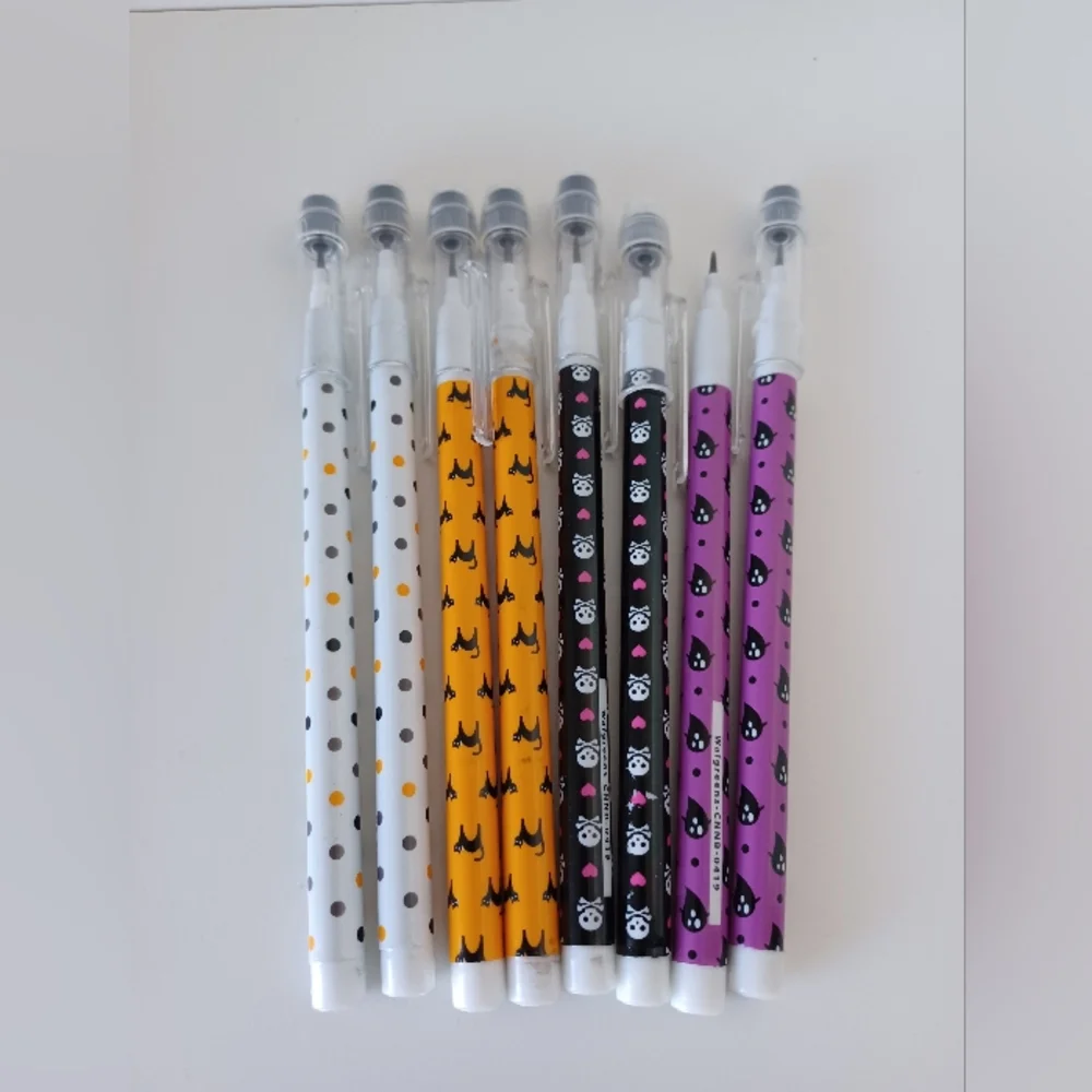 Halloween‎ Mechanical Pencil Set 8pc Black Cat Skull Ghost Polka Dot